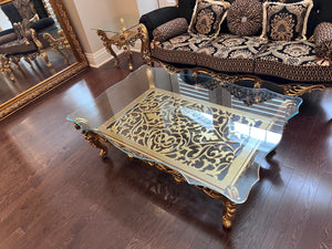 'Paradise Home Decor Furniture' Gold Wood Carved Glass Top Coffee Table
