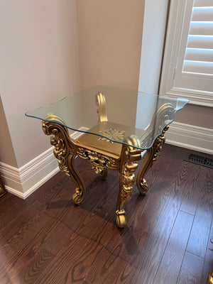'Paradise Home Decor Furniture' Gold Wood Carved Glass Top Side Table