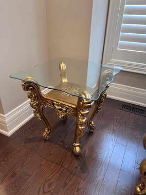 'Paradise Home Decor Furniture' Gold Wood Carved Glass Top Side Table