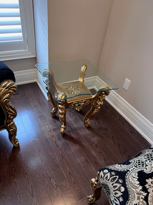 'Paradise Home Decor Furniture' Gold Wood Carved Glass Top Side Table