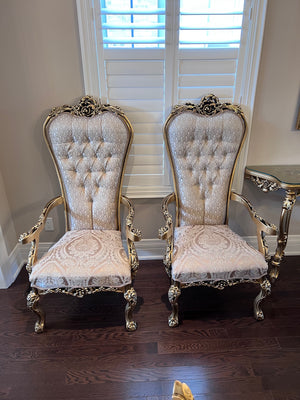 2 'Paradise Home Decor Furniture' Gold Wood Carved High Back Armchairs