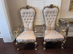 2 'Paradise Home Decor Furniture' Gold Wood Carved High Back Armchairs