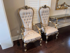 2 'Paradise Home Decor Furniture' Gold Wood Carved High Back Armchairs