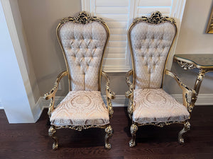 2 'Paradise Home Decor Furniture' Gold Wood Carved High Back Armchairs