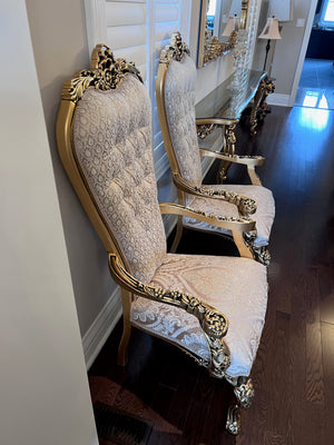 2 'Paradise Home Decor Furniture' Gold Wood Carved High Back Armchairs