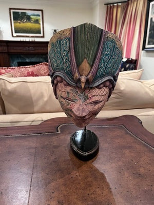 Batik Keri Carved Wood Mask on Stand from Bali