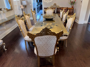Beautiful 'Paradise Home Decor Furniture' Gold Wood Carved Dining Table w/Glass Top + 8 Matching Chairs (*Retail $10,000)