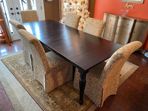 Crate & Barrel Wood Dining Table + 6 Beige Chairs