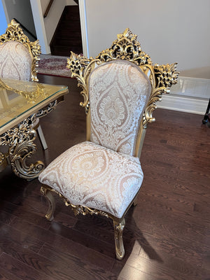 Beautiful 'Paradise Home Decor Furniture' Gold Wood Carved Dining Table w/Glass Top + 8 Matching Chairs (*Retail $10,000)