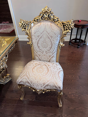 Beautiful 'Paradise Home Decor Furniture' Gold Wood Carved Dining Table w/Glass Top + 8 Matching Chairs (*Retail $10,000)