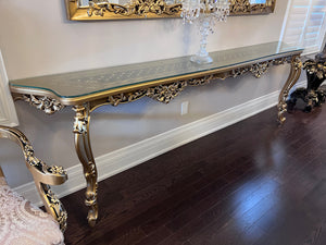 'Paradise Home Decor Furniture' Gold Wood Carved Narrow Wall Mounted Console Table