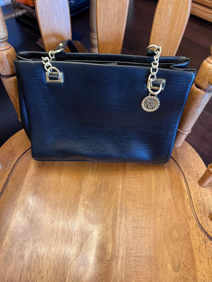 Black Leather Handbag, Gold Accents