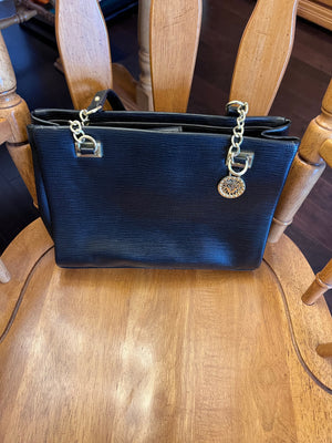 Black Leather Handbag, Gold Accents