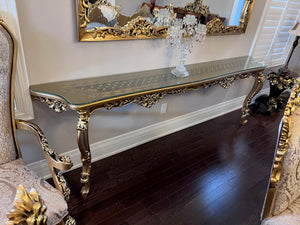 'Paradise Home Decor Furniture' Gold Wood Carved Narrow Wall Mounted Console Table