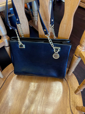 Black Leather Handbag, Gold Accents