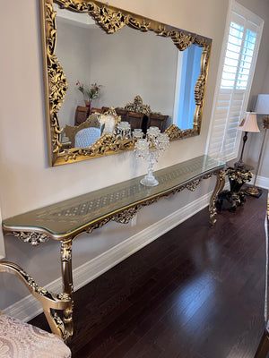 'Paradise Home Decor Furniture' Gold Wood Carved Narrow Wall Mounted Console Table