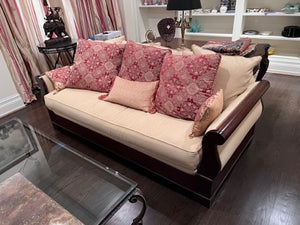 Custom Made Sofa- Wood Frame, Nailhead Trim and Beige Upholstery by John & Chris Interiors
