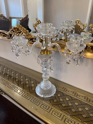 Glass 3 Light Candelabra with Pendants