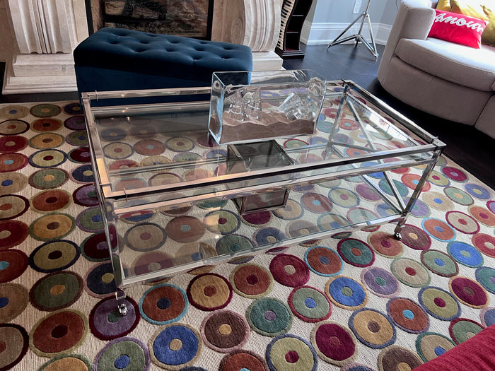2-Tier Glass Coffee Table on Wheels