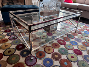2-Tier Glass Coffee Table on Wheels
