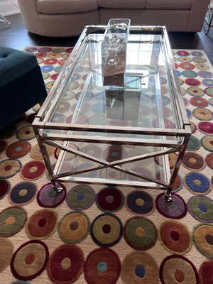 2-Tier Glass Coffee Table on Wheels