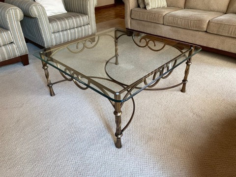 Square Glass Top, Metal Base Coffee Table