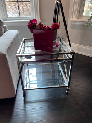 2-Tier Glass Side Table on Wheels
