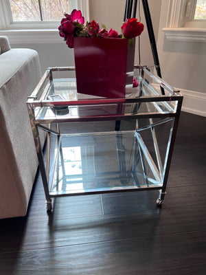 2-Tier Glass Side Table on Wheels