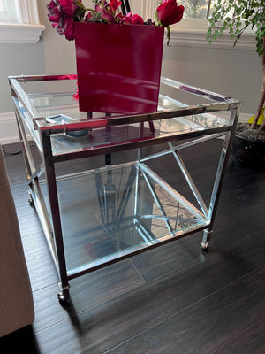 2-Tier Glass Side Table on Wheels