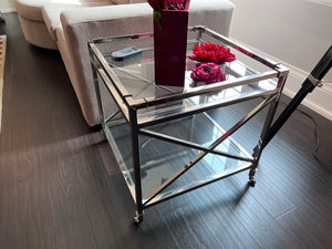 2-Tier Glass Side Table on Wheels