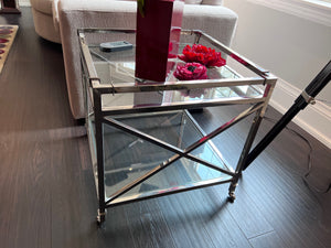 2-Tier Glass Side Table on Wheels