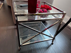 2-Tier Glass Side Table on Wheels