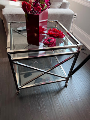 2-Tier Glass Side Table on Wheels