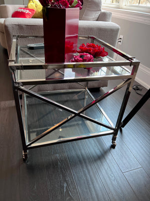 2-Tier Glass Side Table on Wheels
