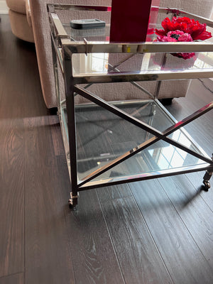 2-Tier Glass Side Table on Wheels
