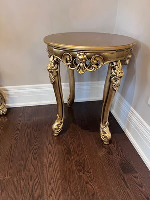 'Paradise Home Decor Furniture' Gold Wood Carved Round Side Table