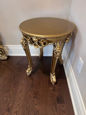 'Paradise Home Decor Furniture' Gold Wood Carved Round Side Table