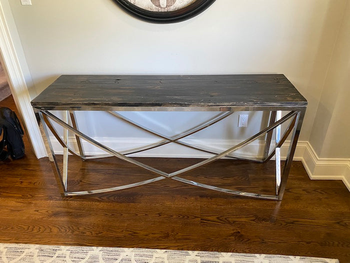 Console Table- Faux Wood Top, Metal Base