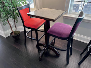 Cruiser Bar Table + Purple & Red Bar Stools