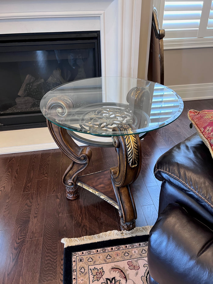 Ashley Furniture MARGILLES Round Glass Top Side Table