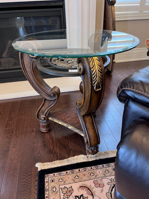 Ashley Furniture MARGILLES Round Glass Top Side Table