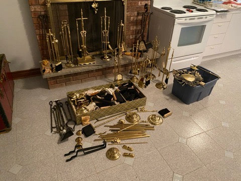 Large Brass Fireplace Tools Lot