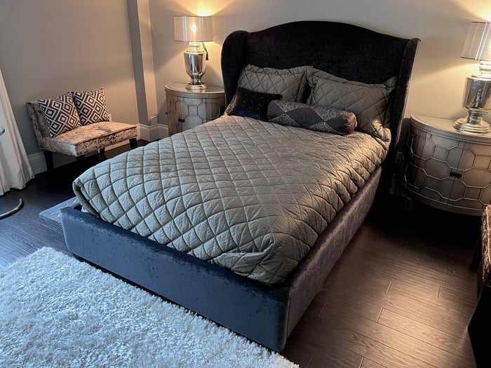 Dark Grey Velvet Queen Bed Frame