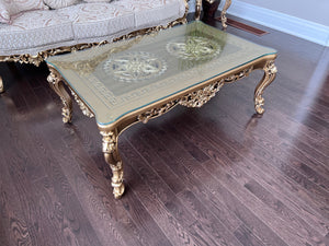 'Paradise Home Decor Furniture' Gold Wood Carved Glass Top Coffee Table