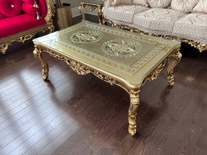 'Paradise Home Decor Furniture' Gold Wood Carved Glass Top Coffee Table