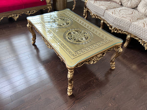 'Paradise Home Decor Furniture' Gold Wood Carved Glass Top Coffee Table
