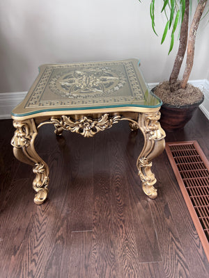 'Paradise Home Decor Furniture' Gold Wood Carved Glass Top Side Table (*3 Available)