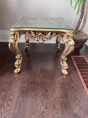 'Paradise Home Decor Furniture' Gold Wood Carved Glass Top Side Table (*3 Available)