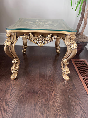 'Paradise Home Decor Furniture' Gold Wood Carved Glass Top Side Table (*3 Available)