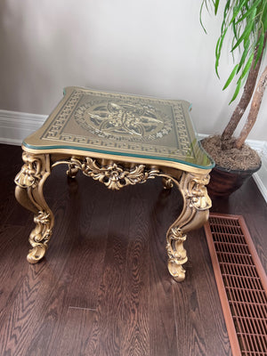 'Paradise Home Decor Furniture' Gold Wood Carved Glass Top Side Table (*3 Available)
